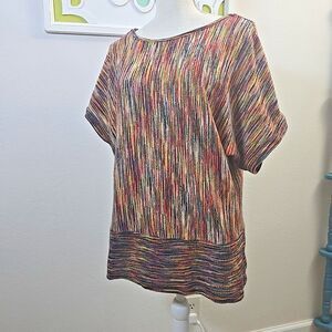 Bongo Plus Women's Short Sleeve Sweater Top Size 1X Multicolor Stripes Warm Poly